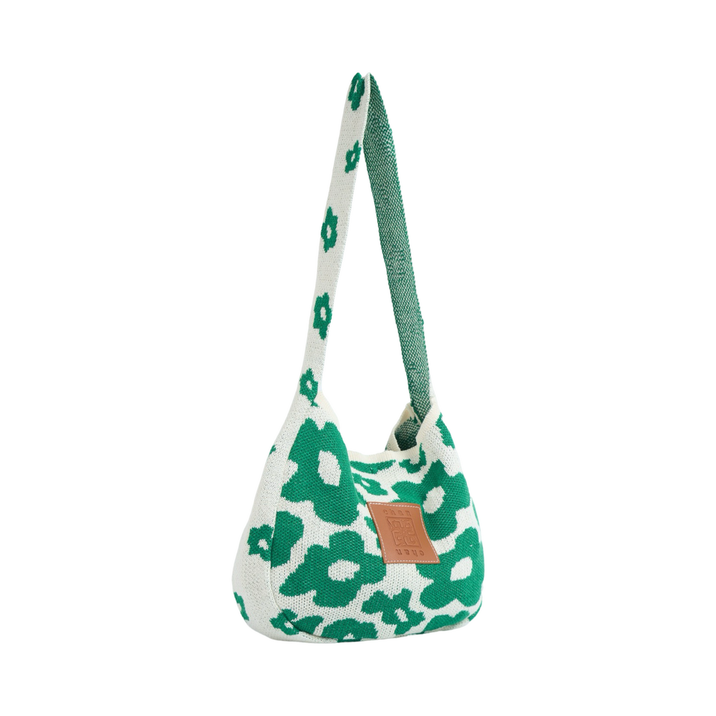 Floral Knitted Tote Bag - Green
