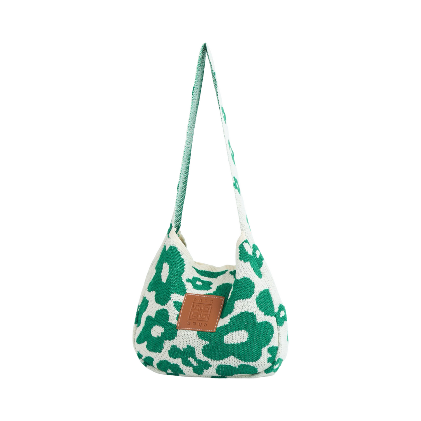 Floral Knitted Tote Bag - Green