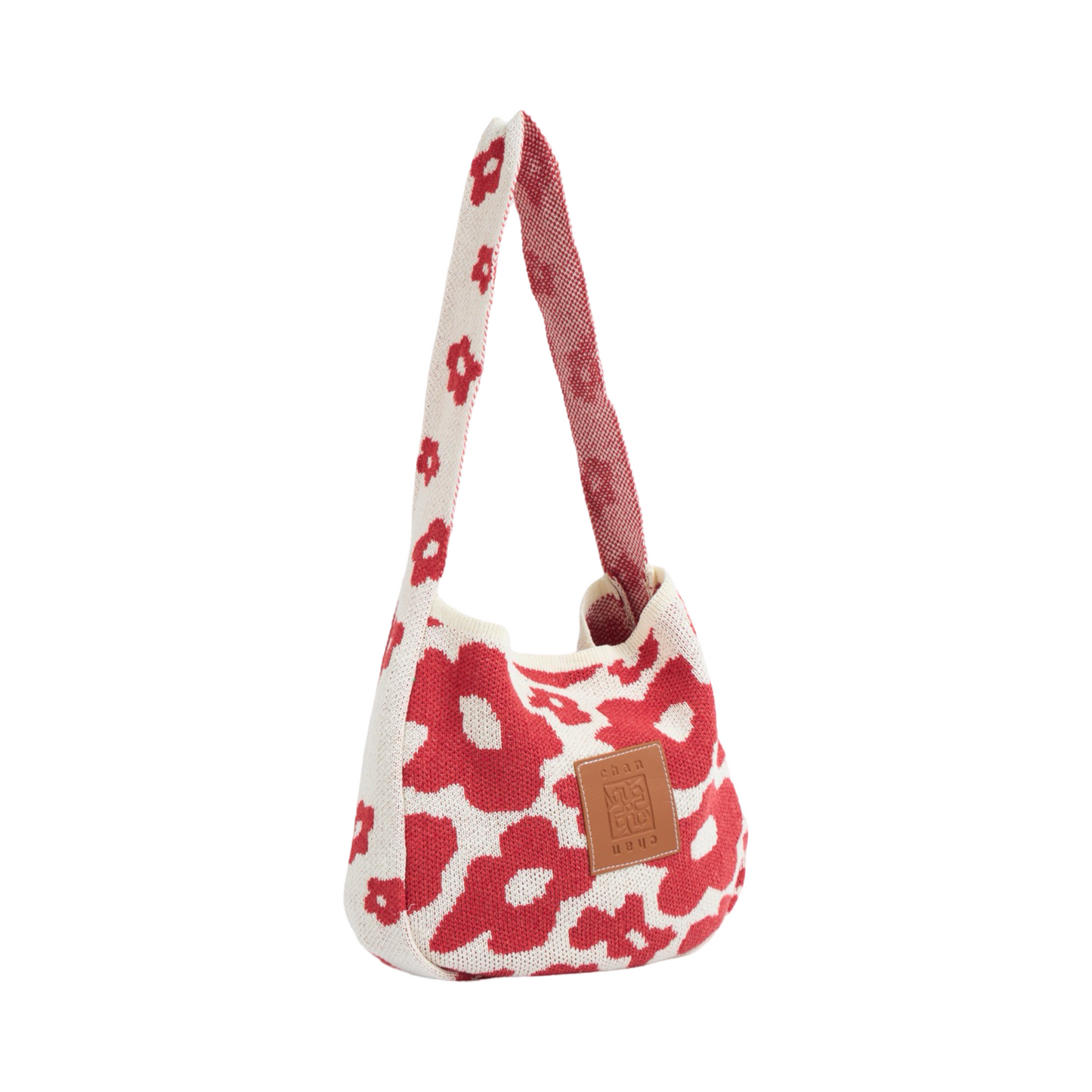 Floral Knitted Tote Bag - Red