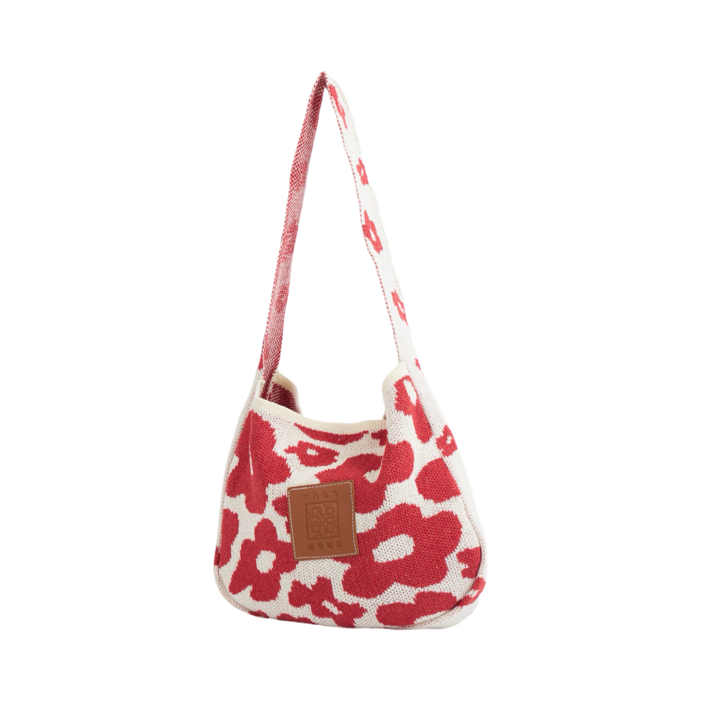 Floral Knitted Tote Bag - Red