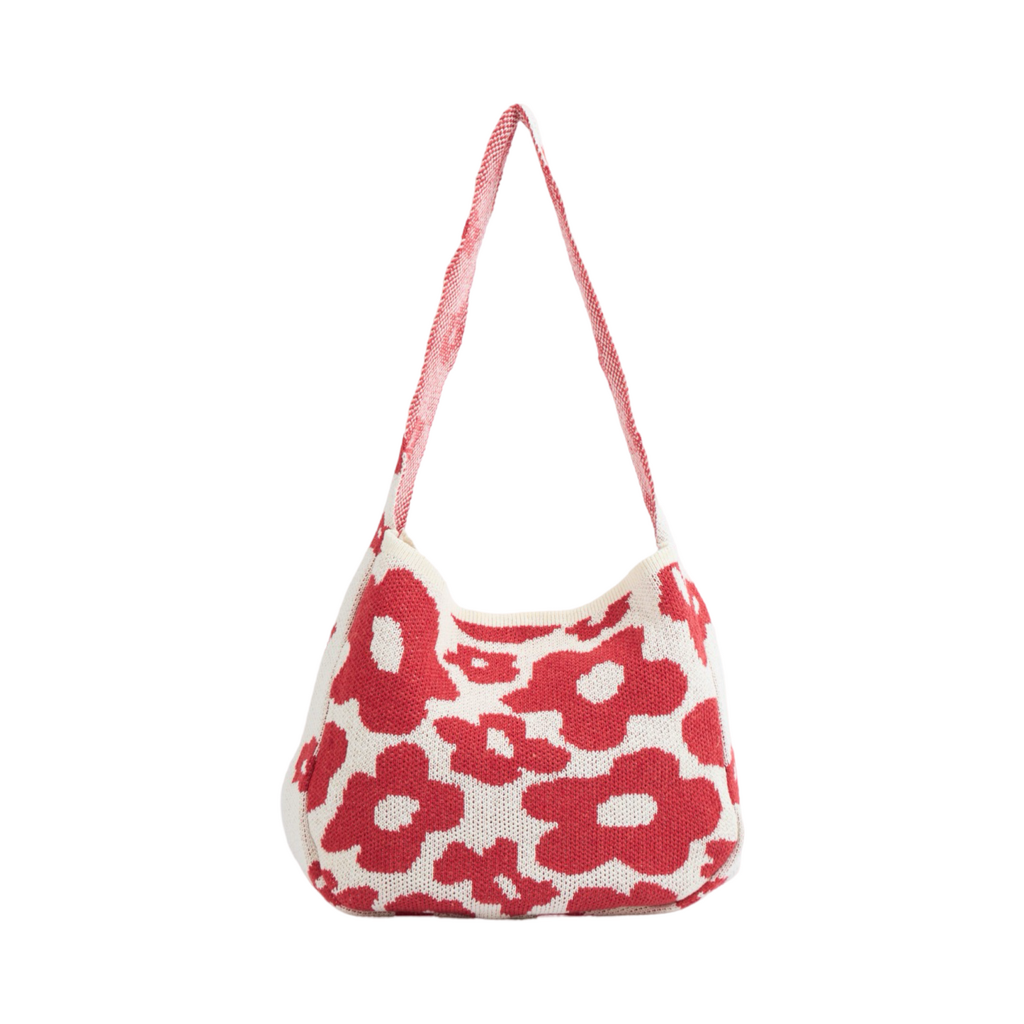 Floral Knitted Tote Bag - Red