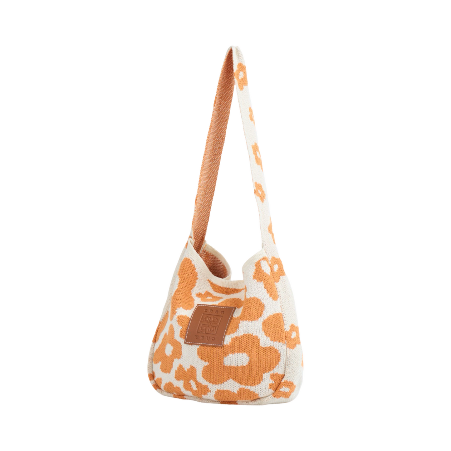 Floral Knitted Tote Bag - Orange
