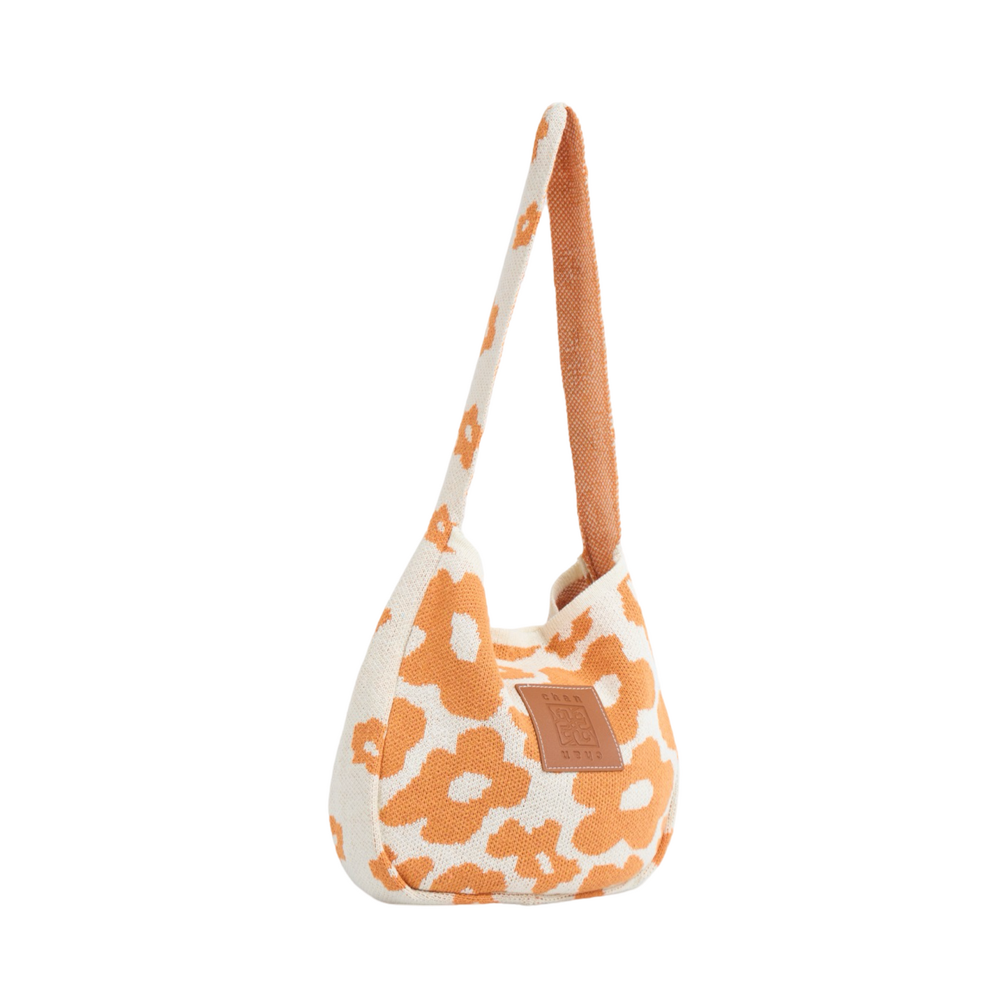 Floral Knitted Tote Bag - Orange