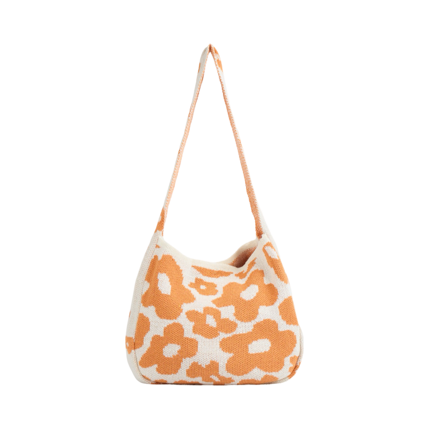 Floral Knitted Tote Bag - Orange