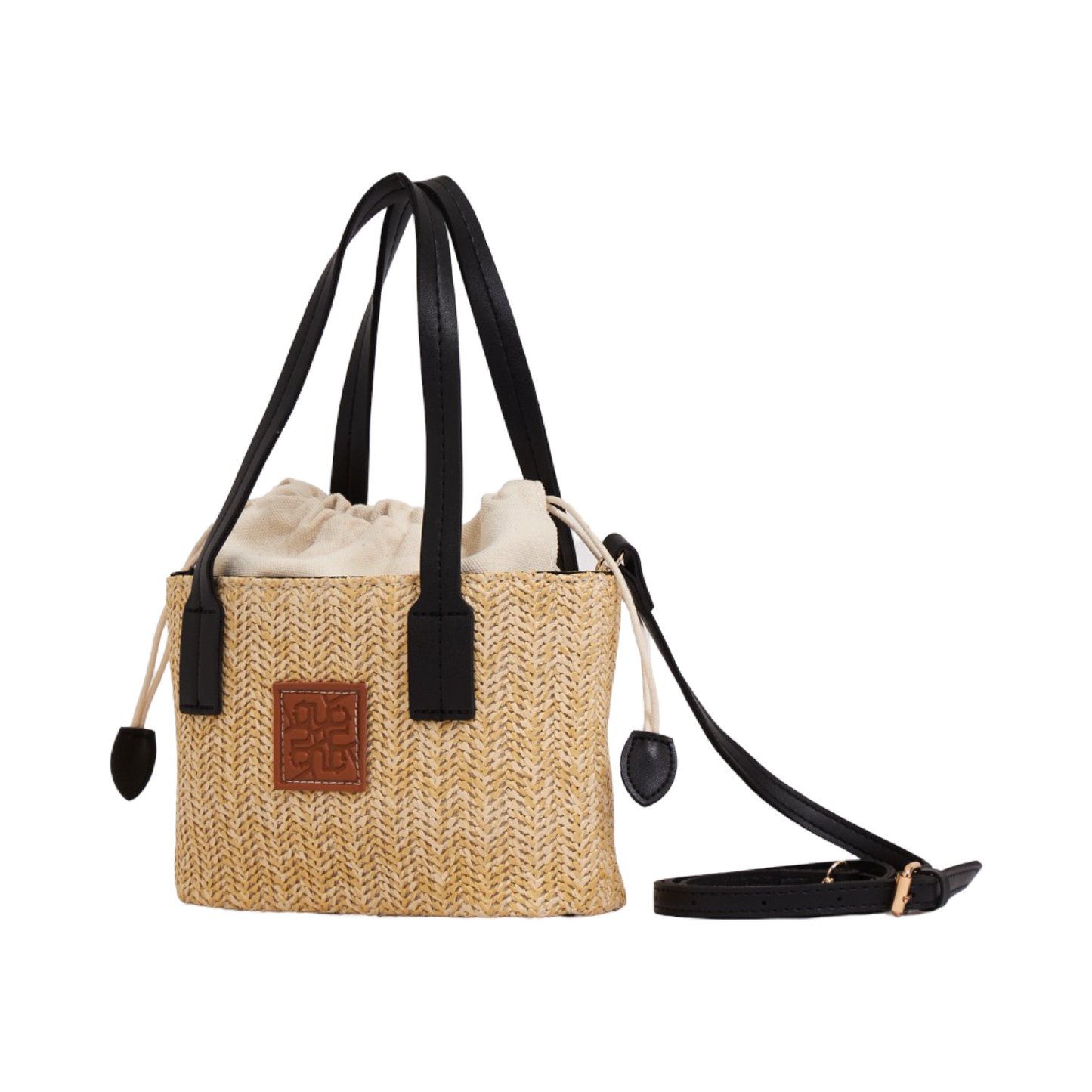 Straw Shoulder Bag - Black