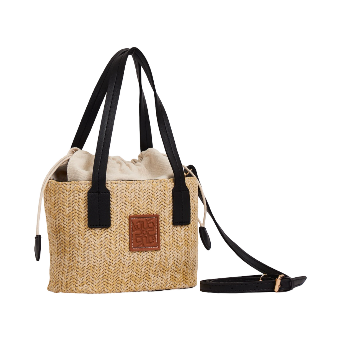 Straw Shoulder Bag - Black