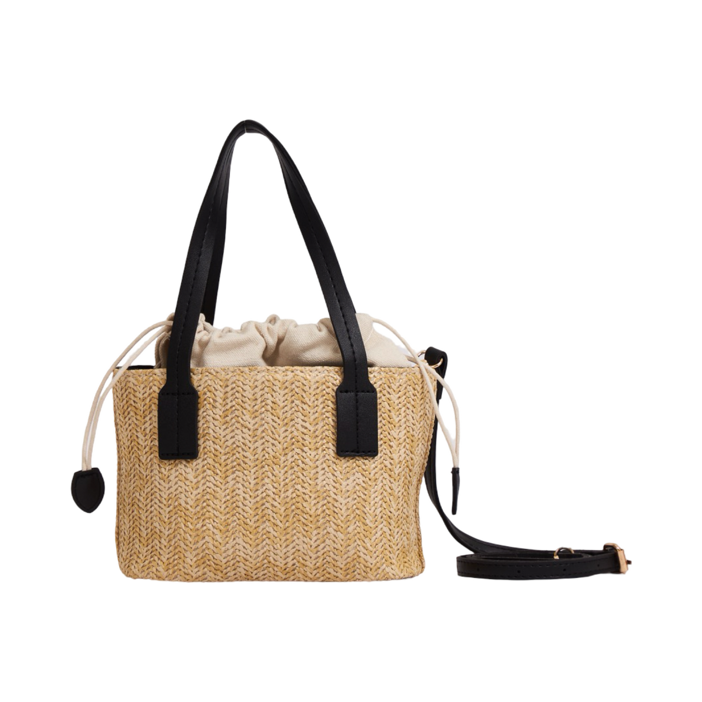 Straw Shoulder Bag - Black