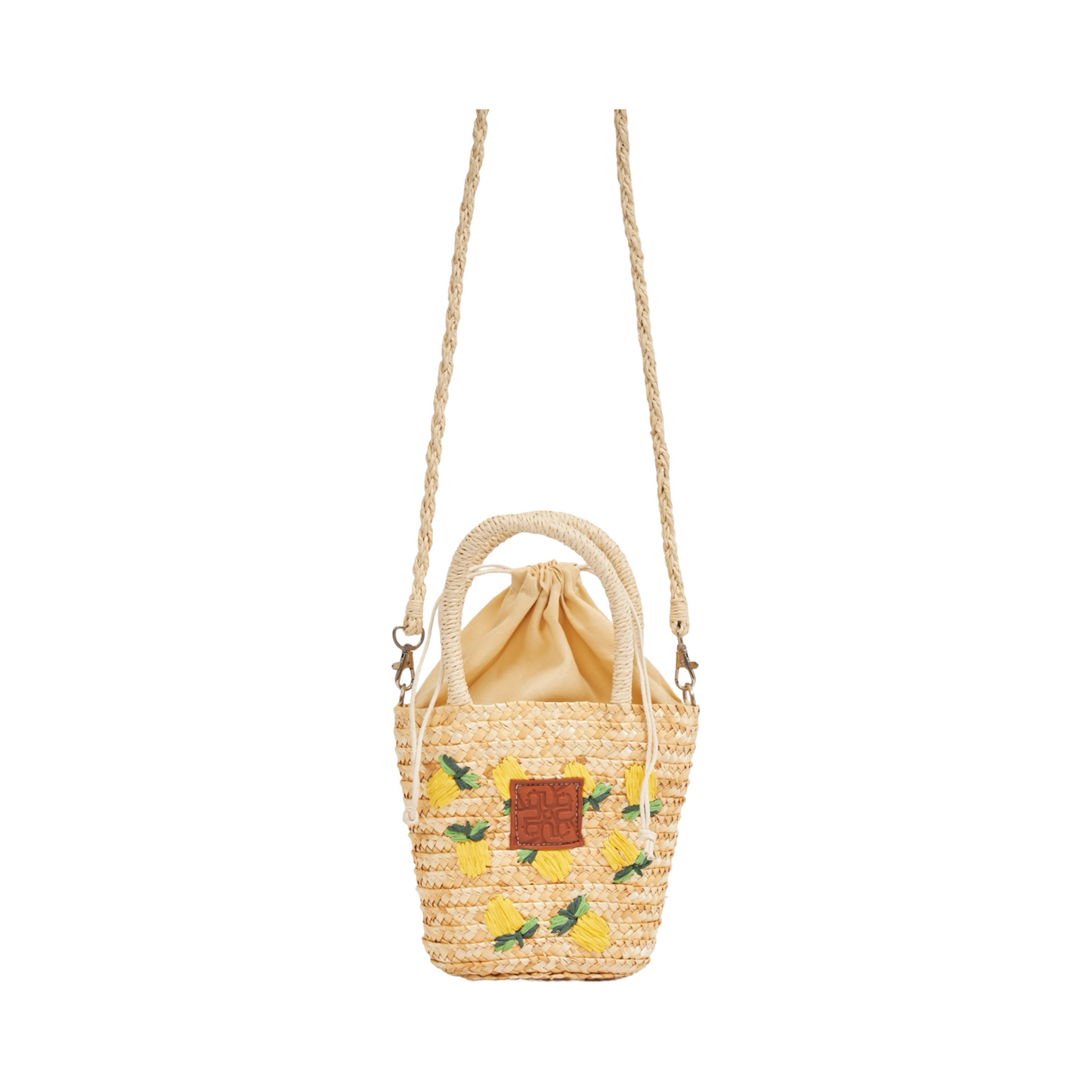 Floral Straw Crossbody Bag - Yellow