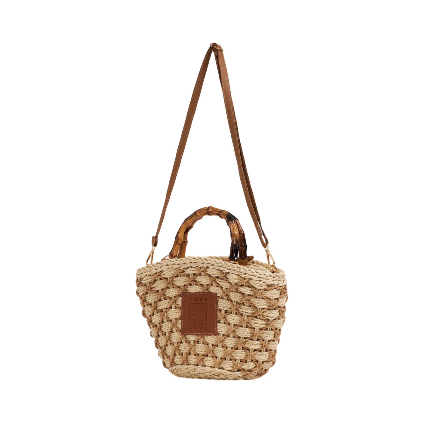 Everyday Earth – Straw Bag With Wood Handle – Beige