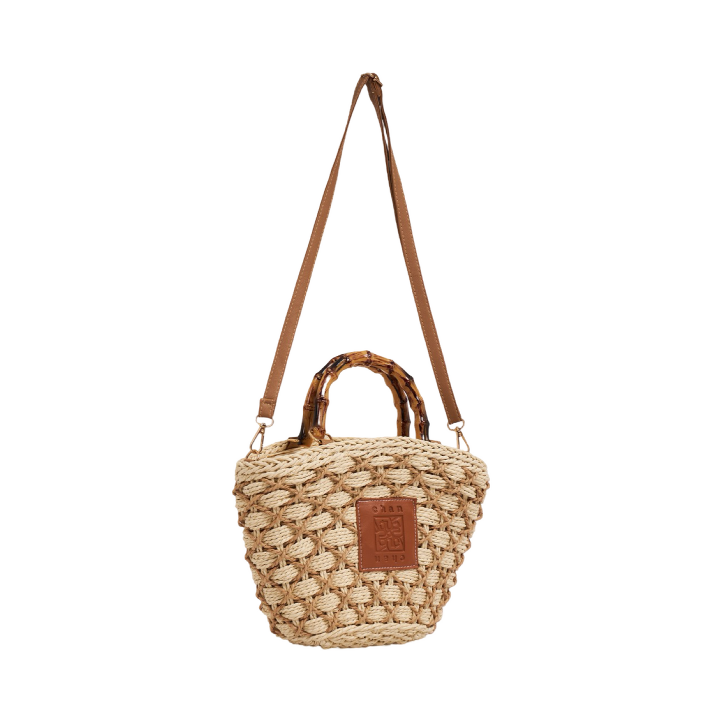 Everyday Earth – Straw Bag With Wood Handle – Beige