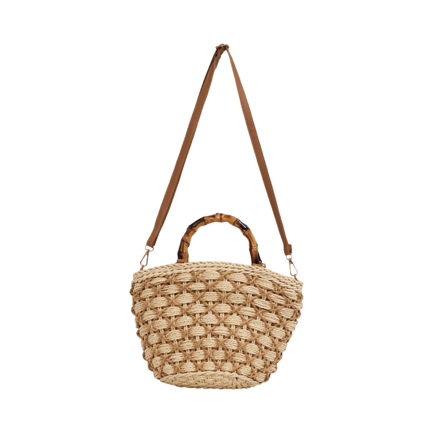 Everyday Earth – Straw Bag With Wood Handle – Beige