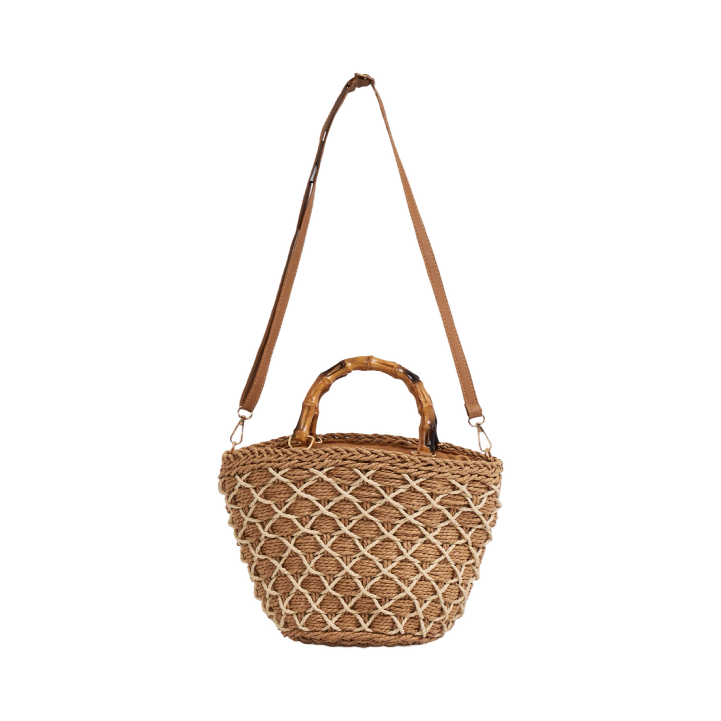 Everyday Earth – Straw Bag With Wood Handle – Brown