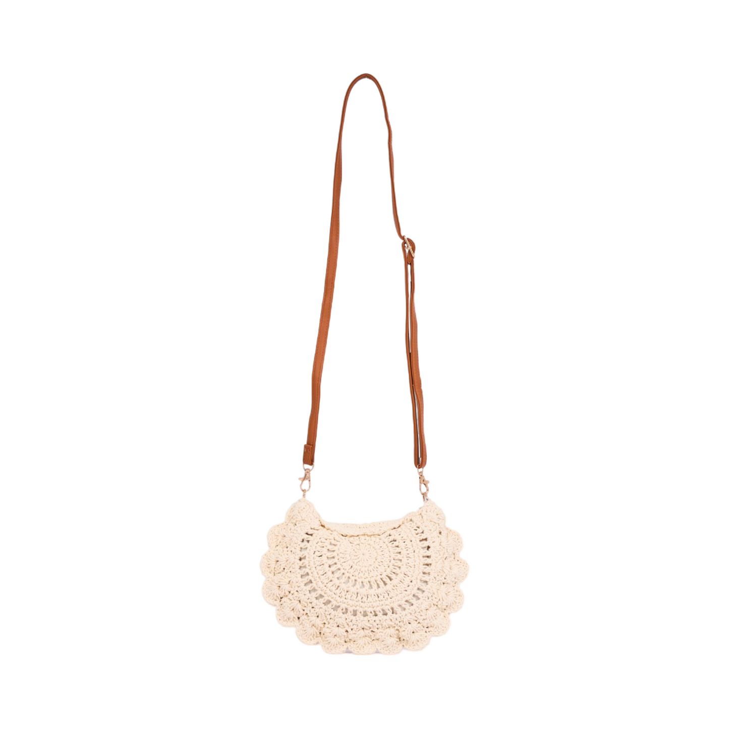 Floral Knitted Crossbody Bag - Beige