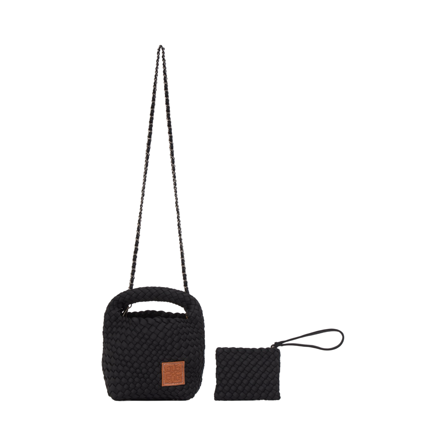 Woven Satin Crossbody Bag - Black