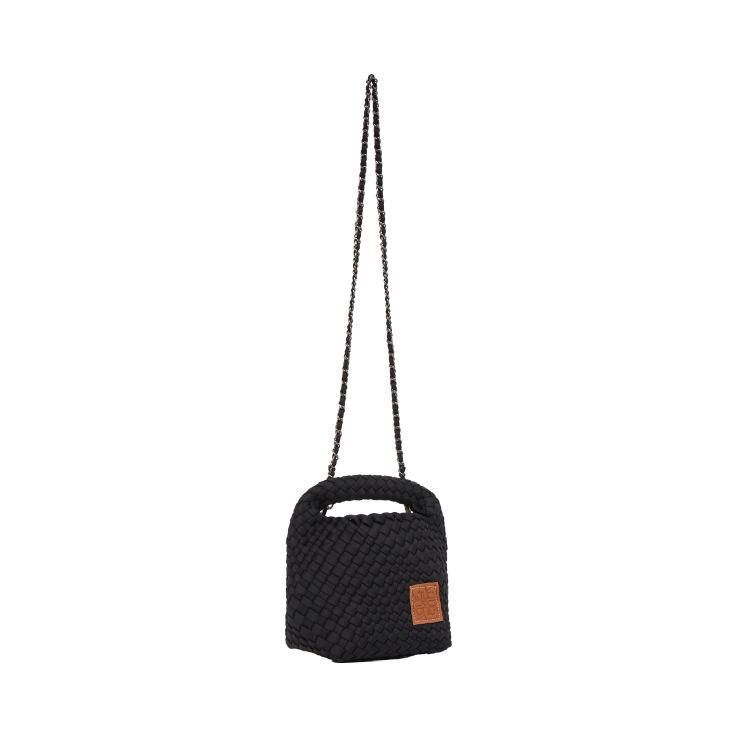 Woven Satin Crossbody Bag - Black