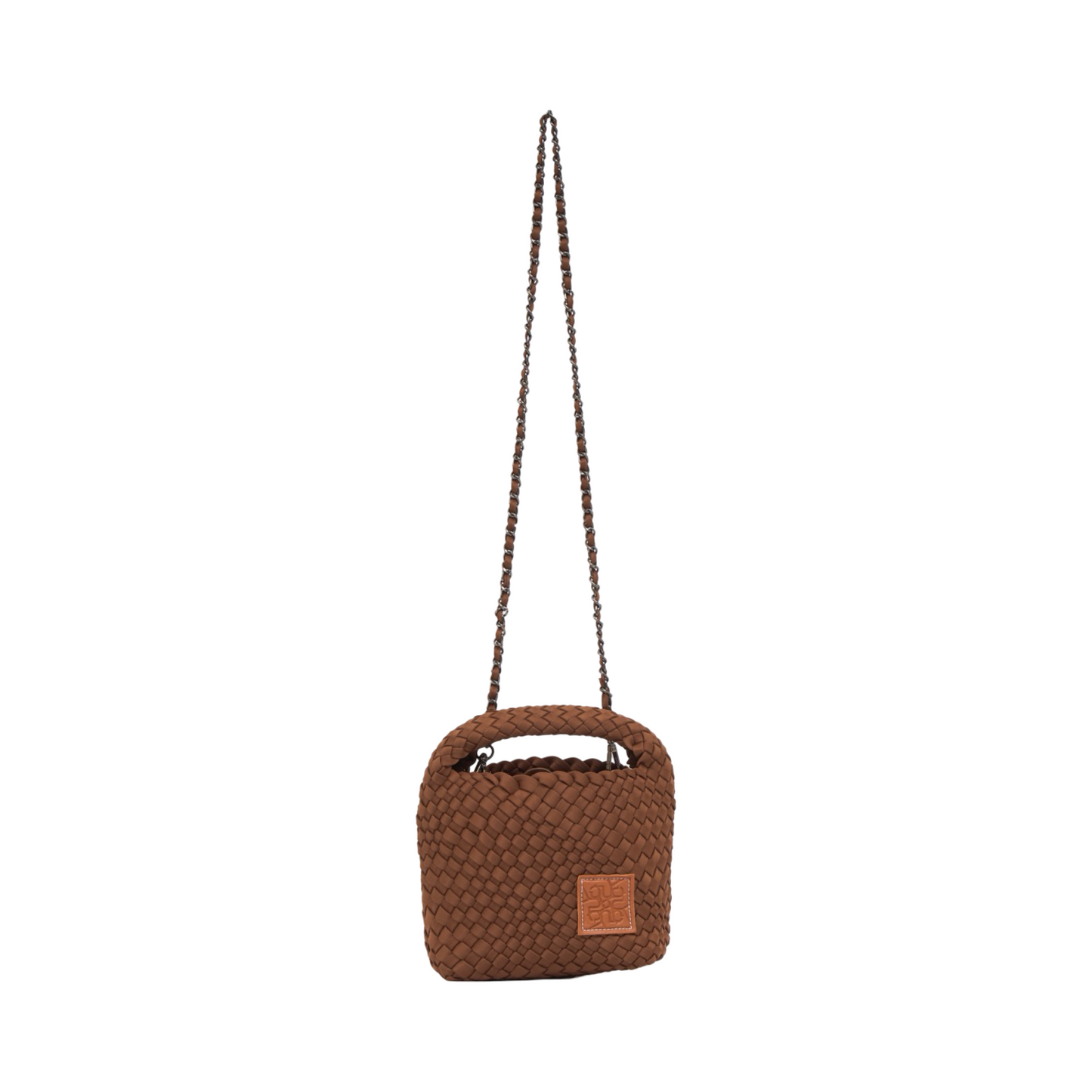 Woven Satin Crossbody Bag - Brown