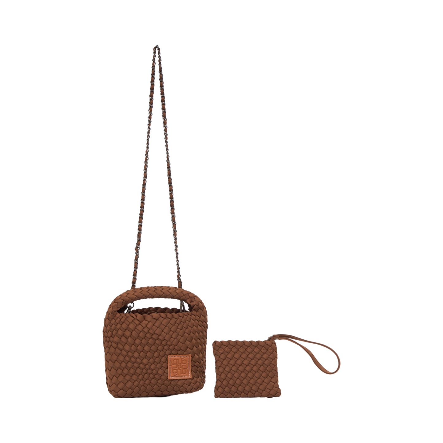 Woven Satin Crossbody Bag - Brown