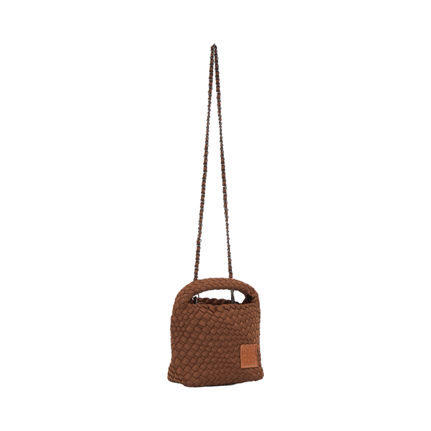 Woven Satin Crossbody Bag - Brown