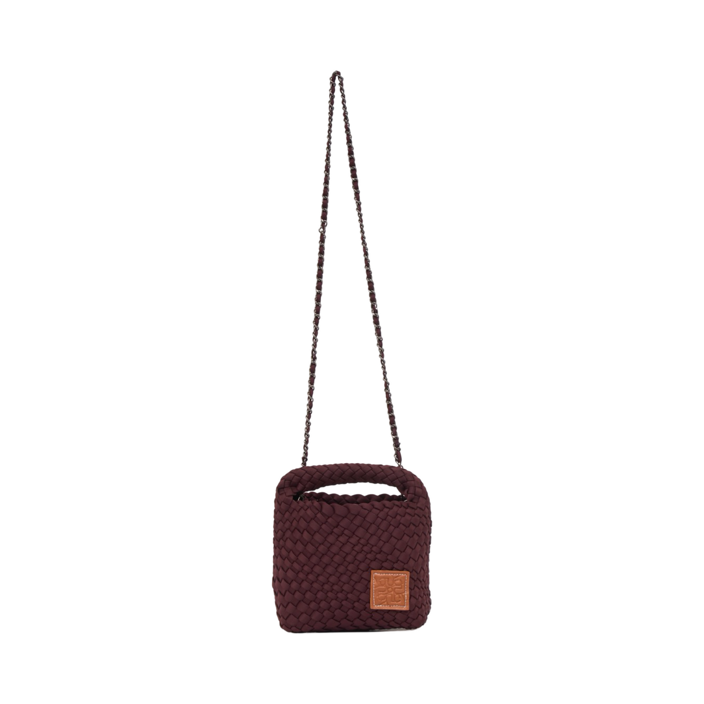 Woven Satin Crossbody Bag - Burgundy