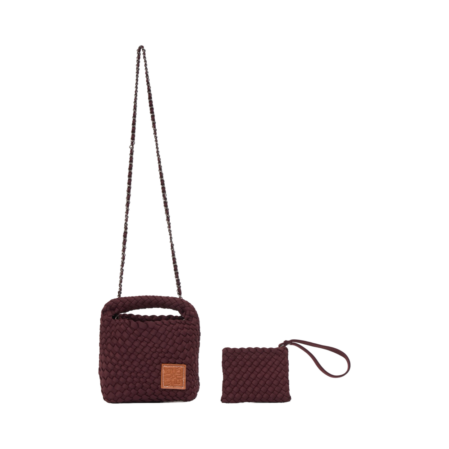 Woven Satin Crossbody Bag - Burgundy