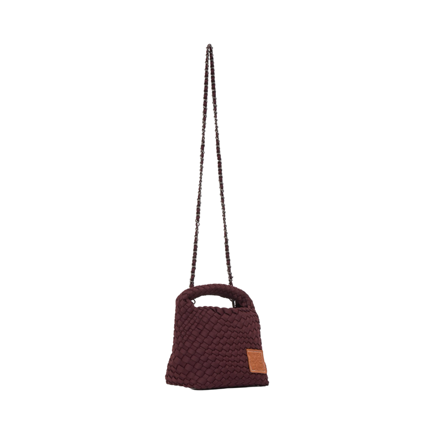 Woven Satin Crossbody Bag - Burgundy