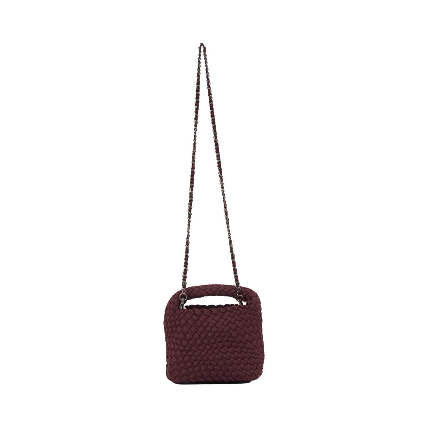 Woven Satin Crossbody Bag - Burgundy