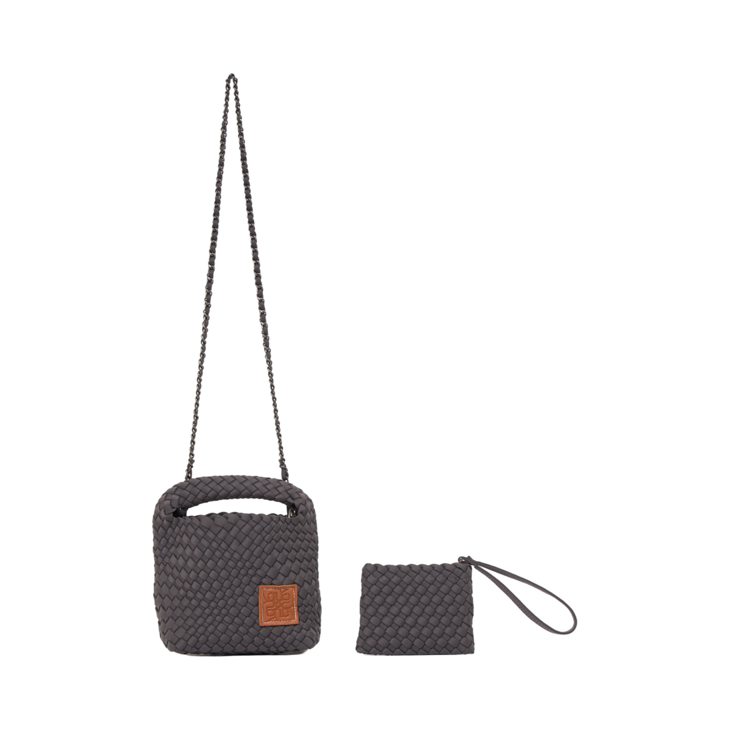 Woven Satin Crossbody Bag - Grey