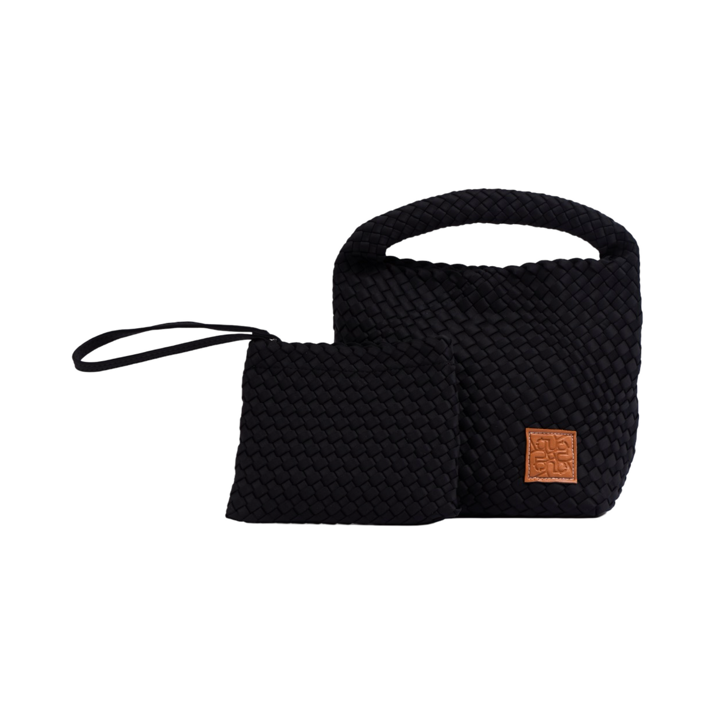 Woven Satin Tote Bag M - Black