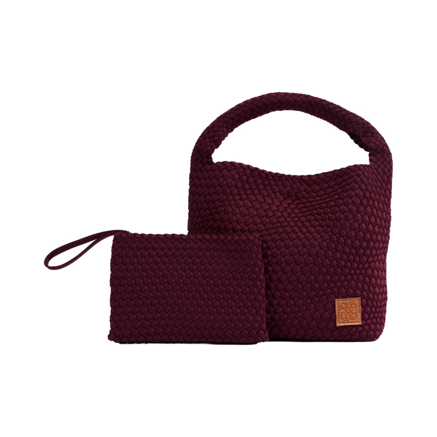 Woven Satin Tote Bag L - Burgundy