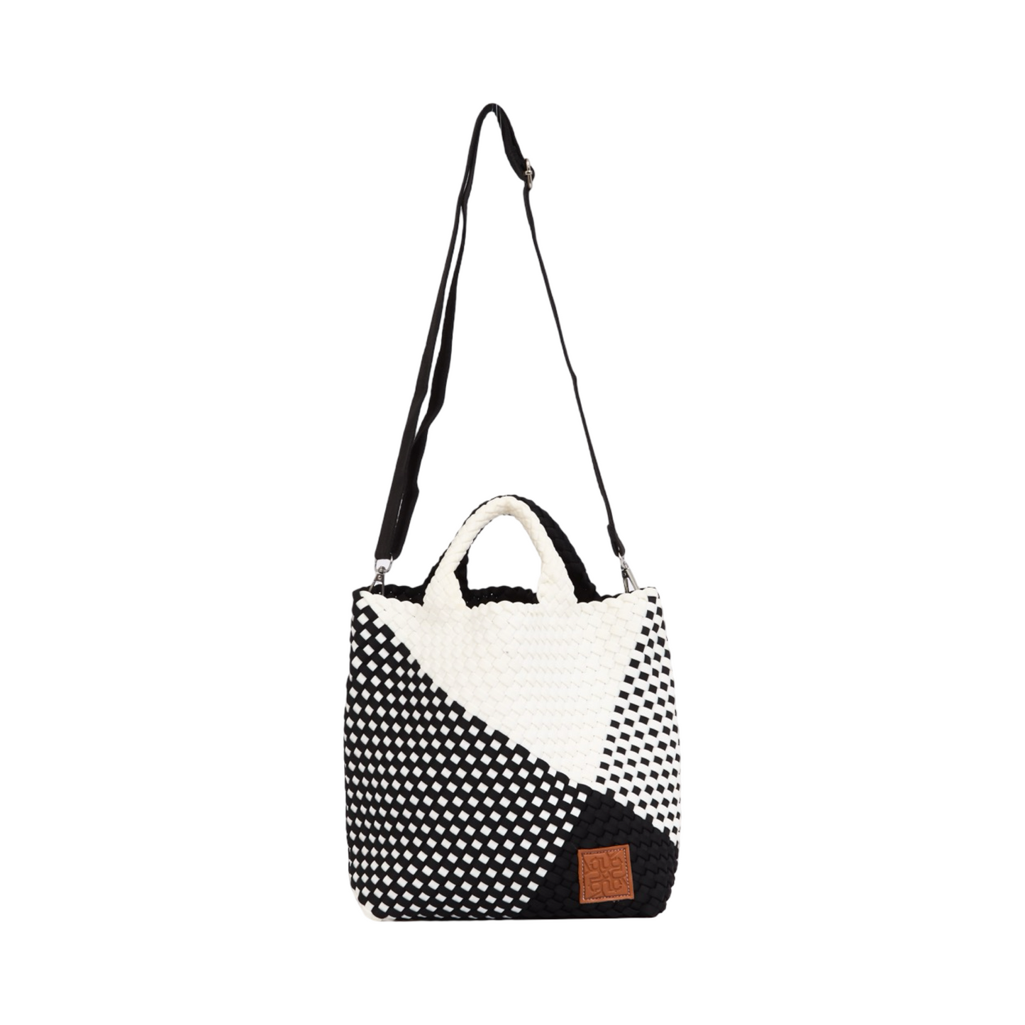 Woven Satin Checkered Tote M - Black