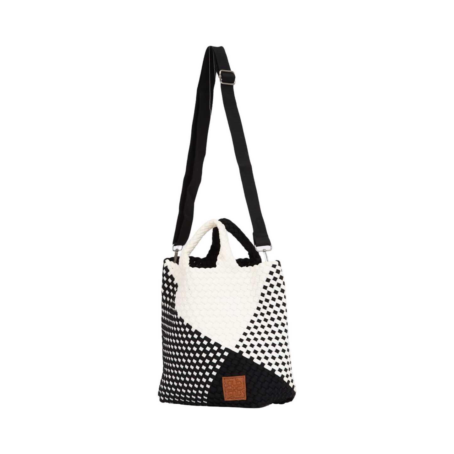 Woven Satin Checkered Tote M - Black