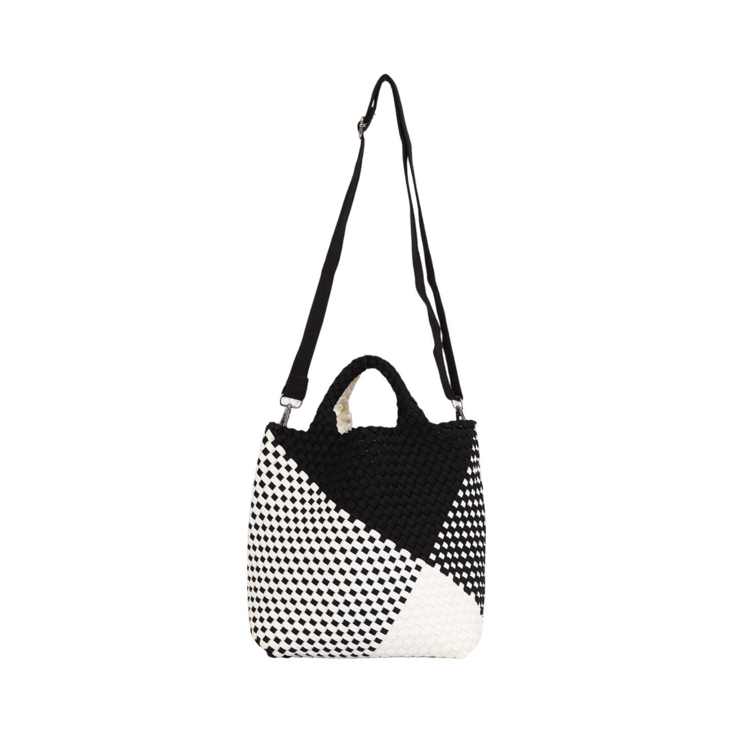 Woven Satin Checkered Tote M - Black