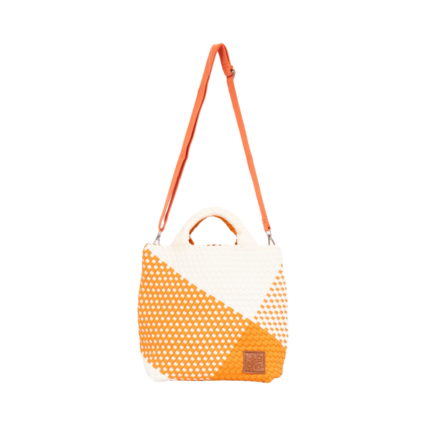 Woven Satin Checkered Tote M - Orange