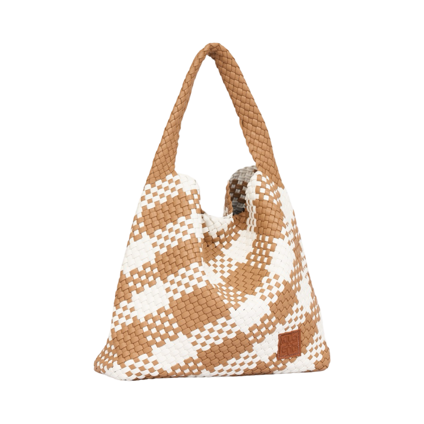 Woven Checkered Tote Bag XL - Brown