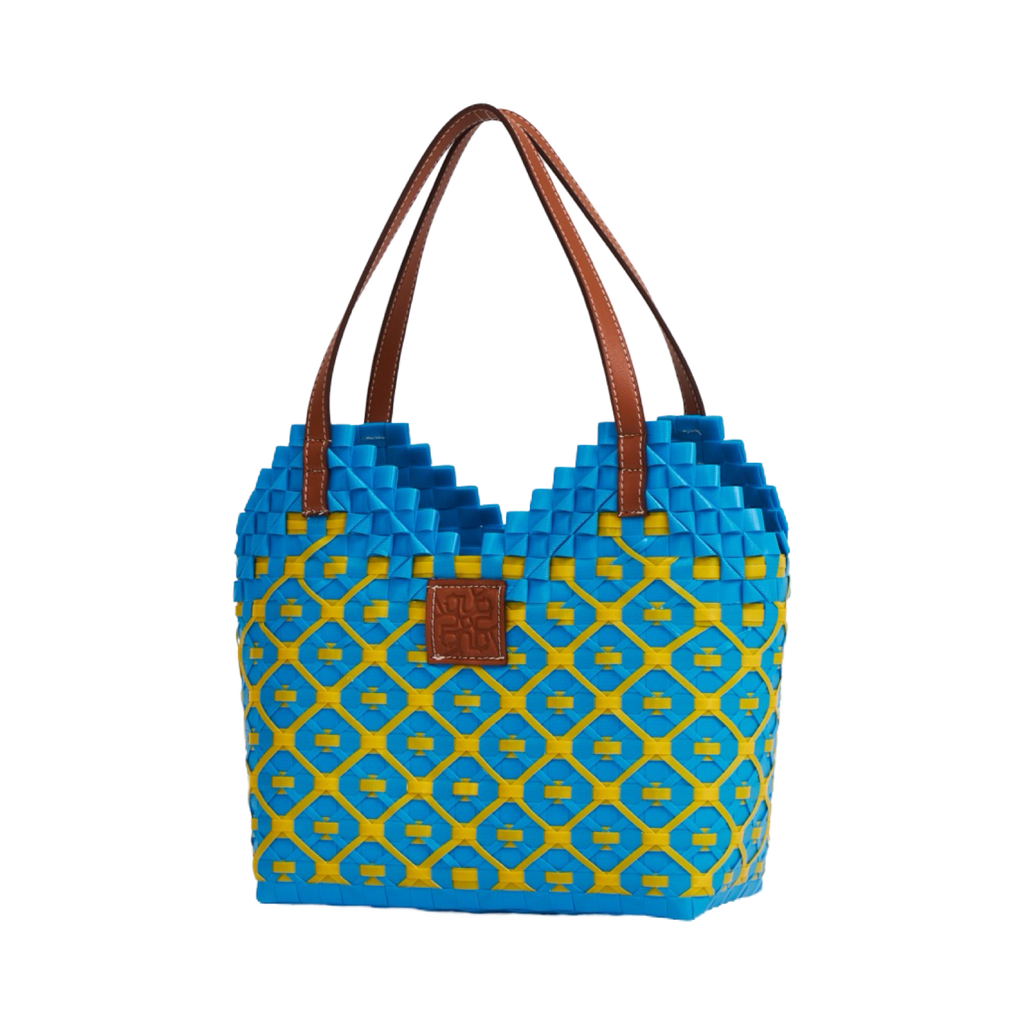Thai Pattern Heart Basket Bag M - Blue Yellow