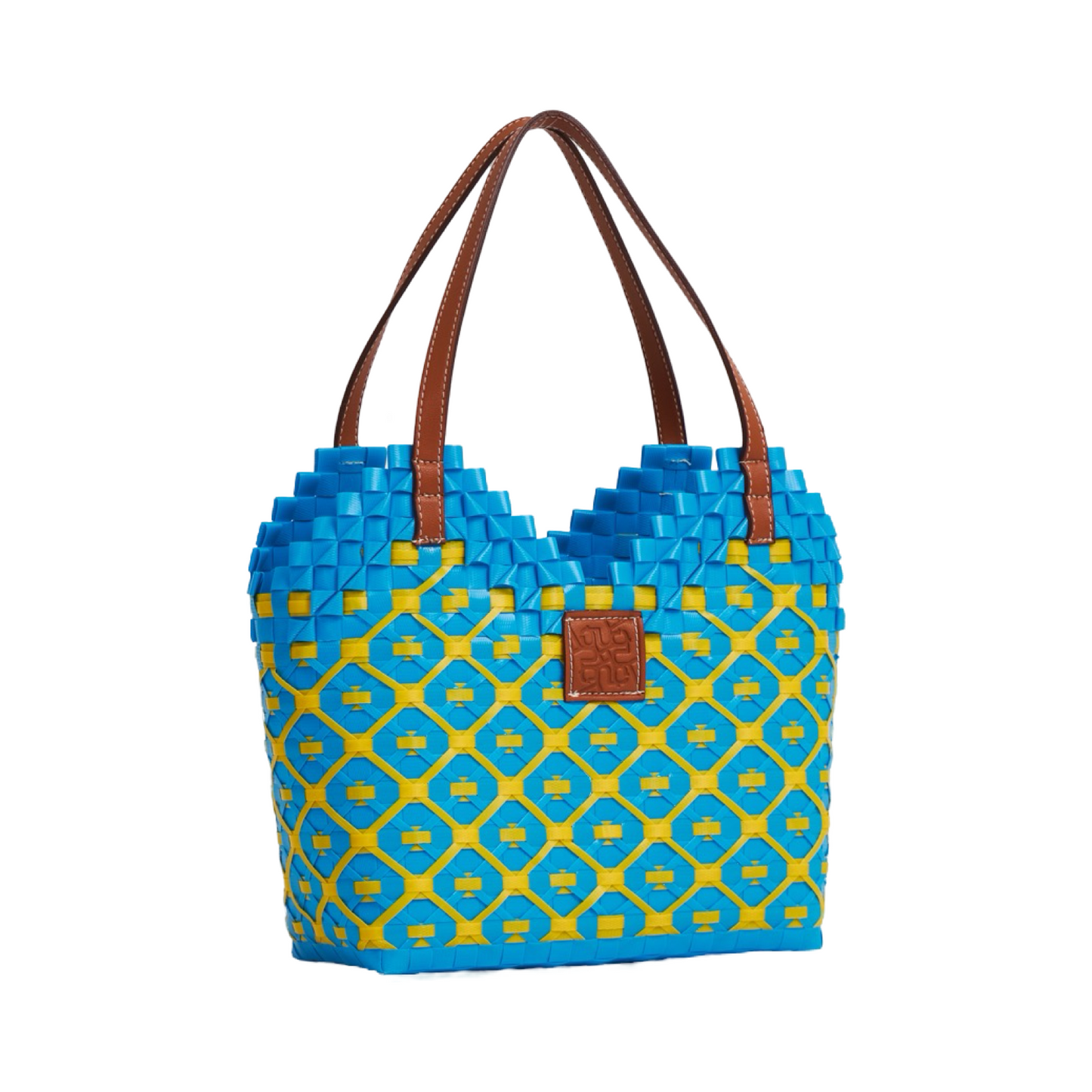 Thai Pattern Heart Basket Bag M - Blue Yellow