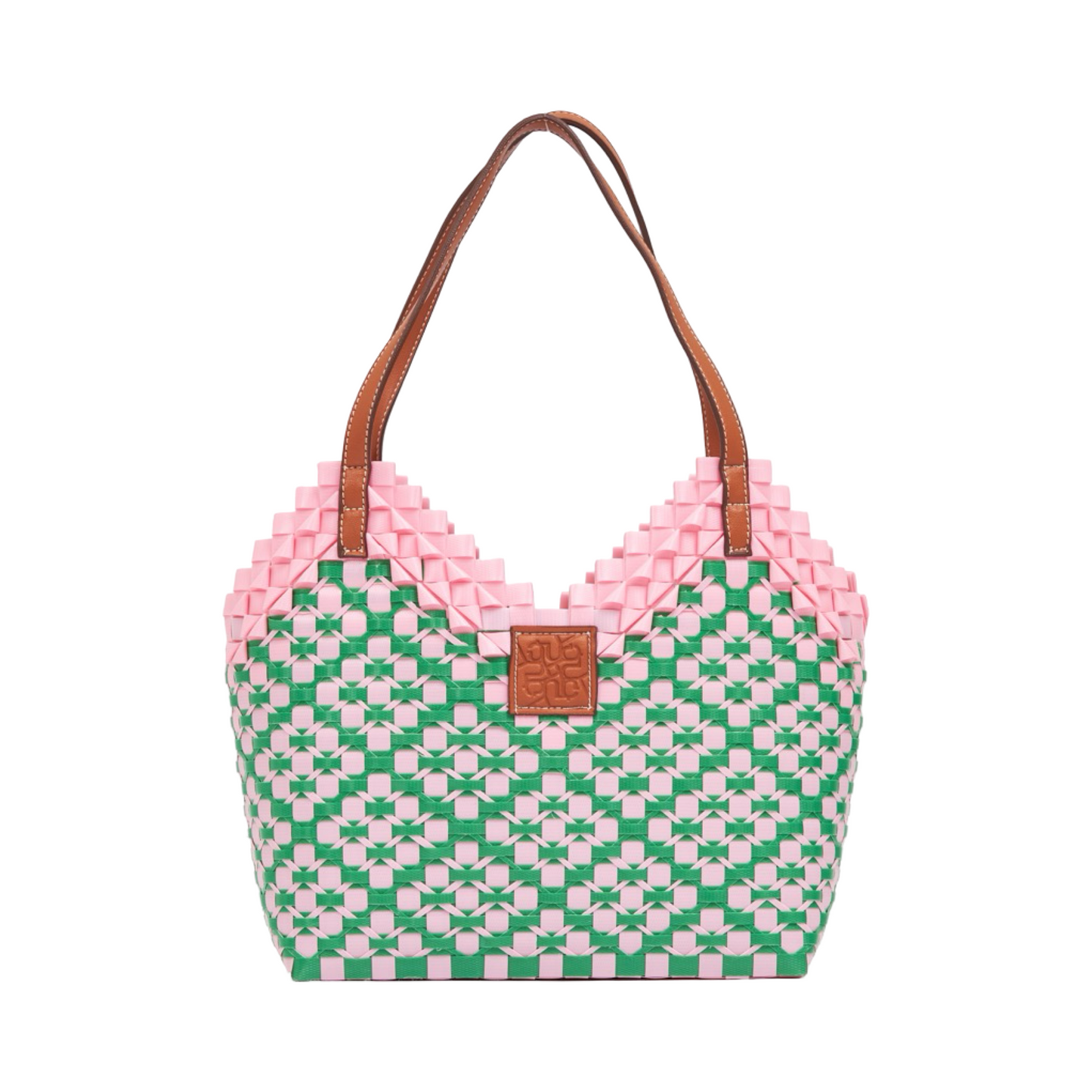 Thai Pattern Heart Basket Bag M - Pink Green