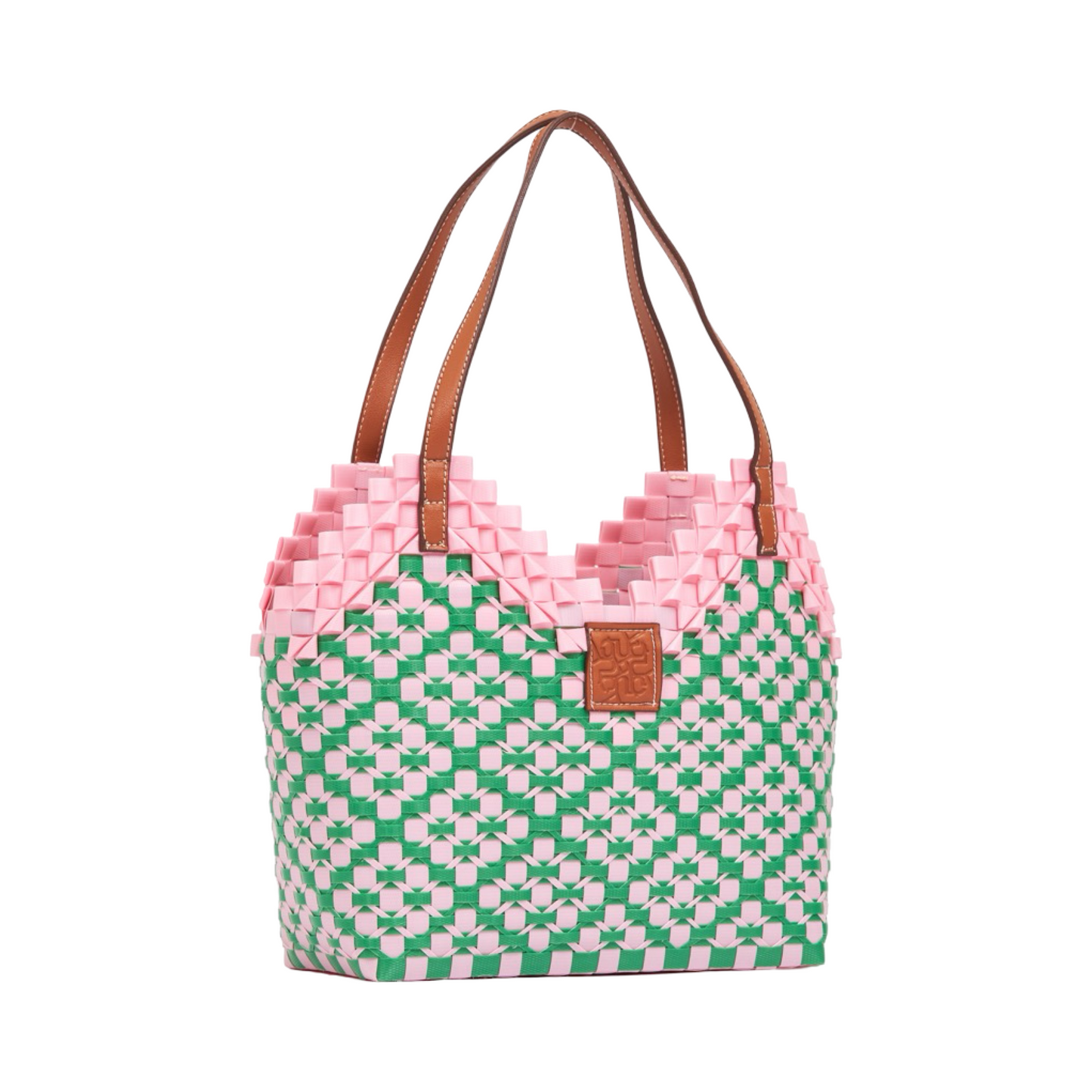 Thai Pattern Heart Basket Bag M - Pink Green