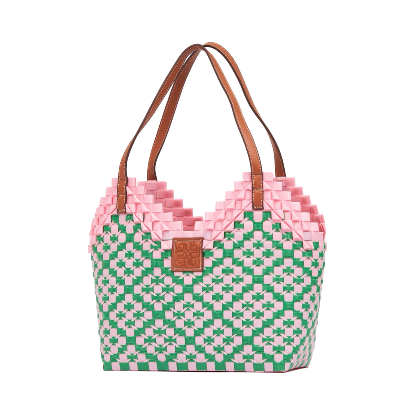 Thai Pattern Heart Basket Bag M - Pink Green