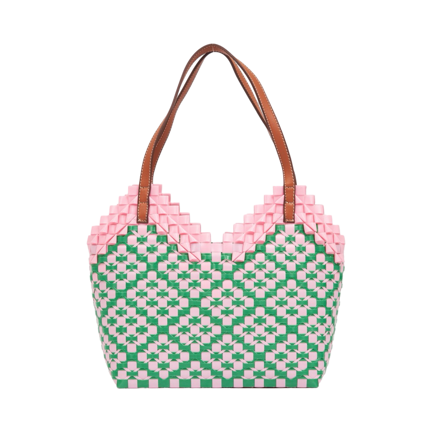 Thai Pattern Heart Basket Bag M - Pink Green