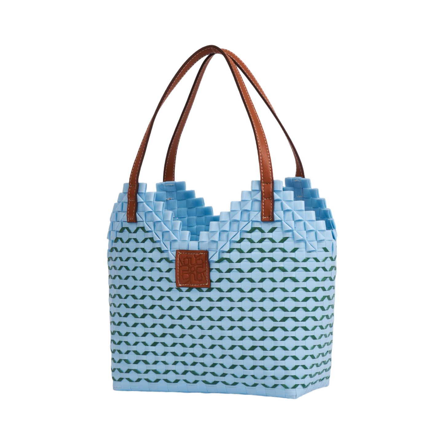 Thai Pattern Heart Basket Bag M - Light Blue
