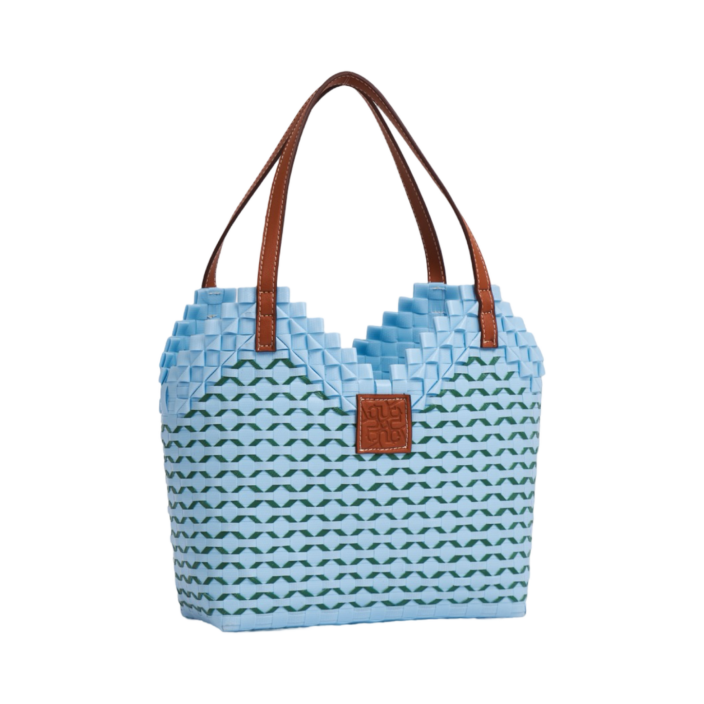 Thai Pattern Heart Basket Bag M - Light Blue
