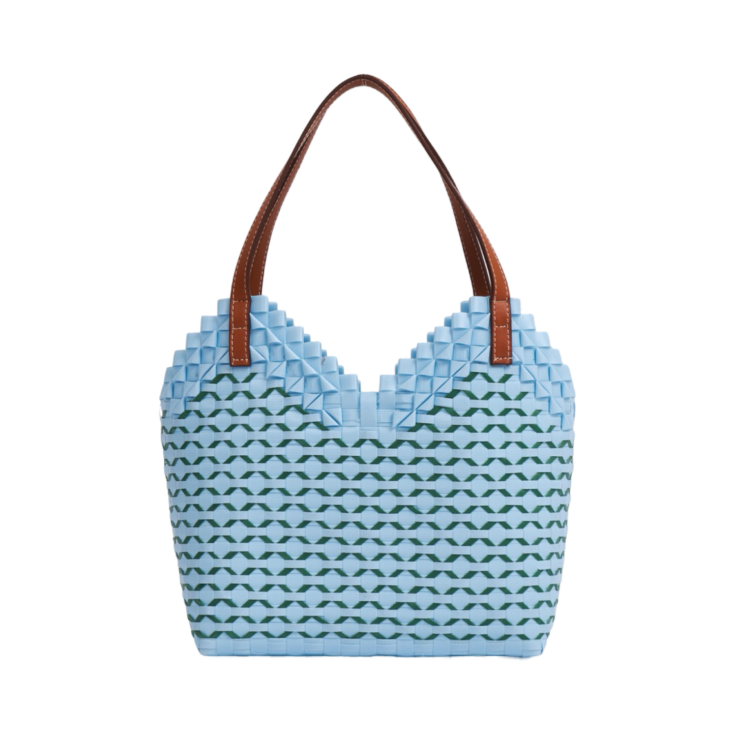 Thai Pattern Heart Basket Bag M - Light Blue