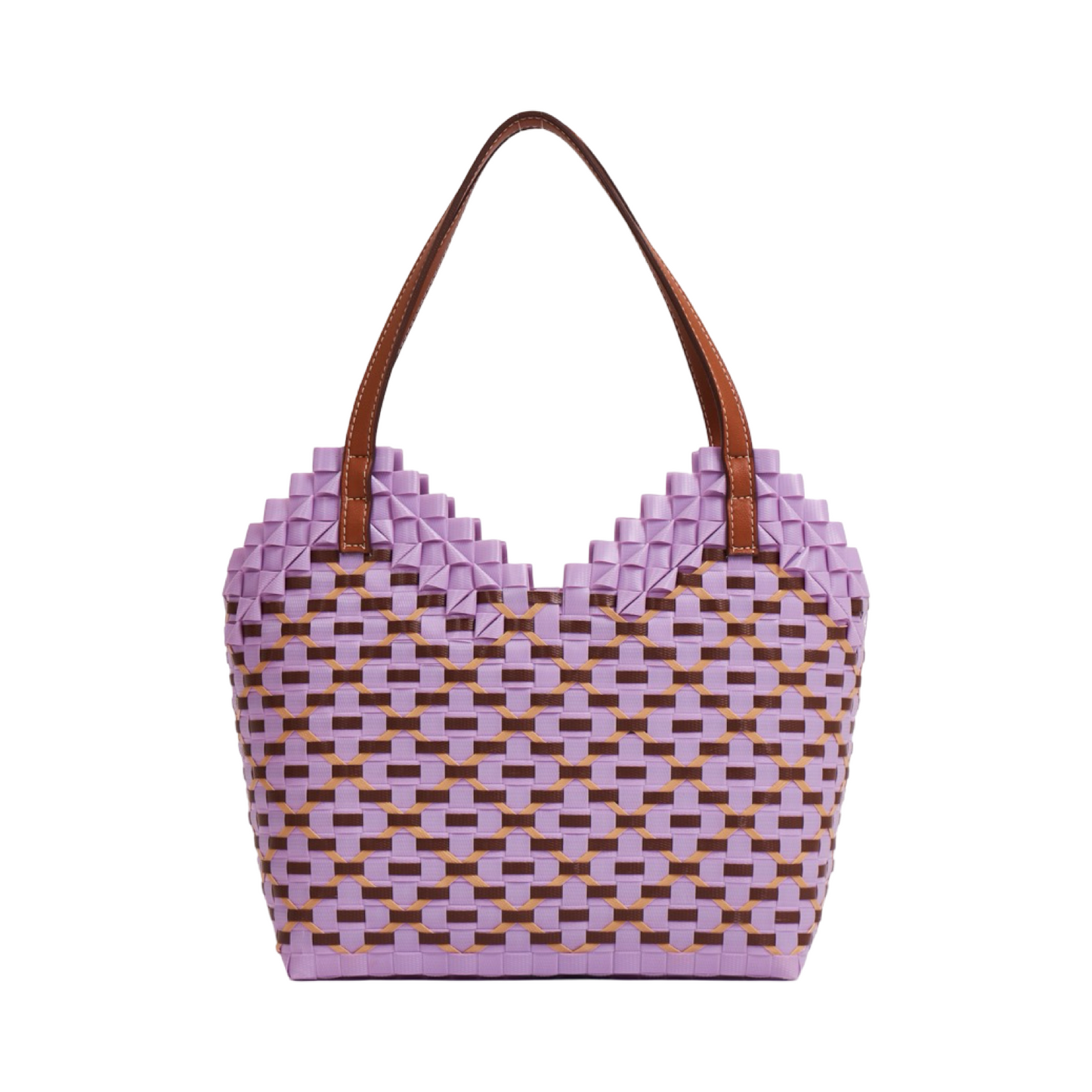 Thai Pattern Heart Basket Bag M - Light Purple