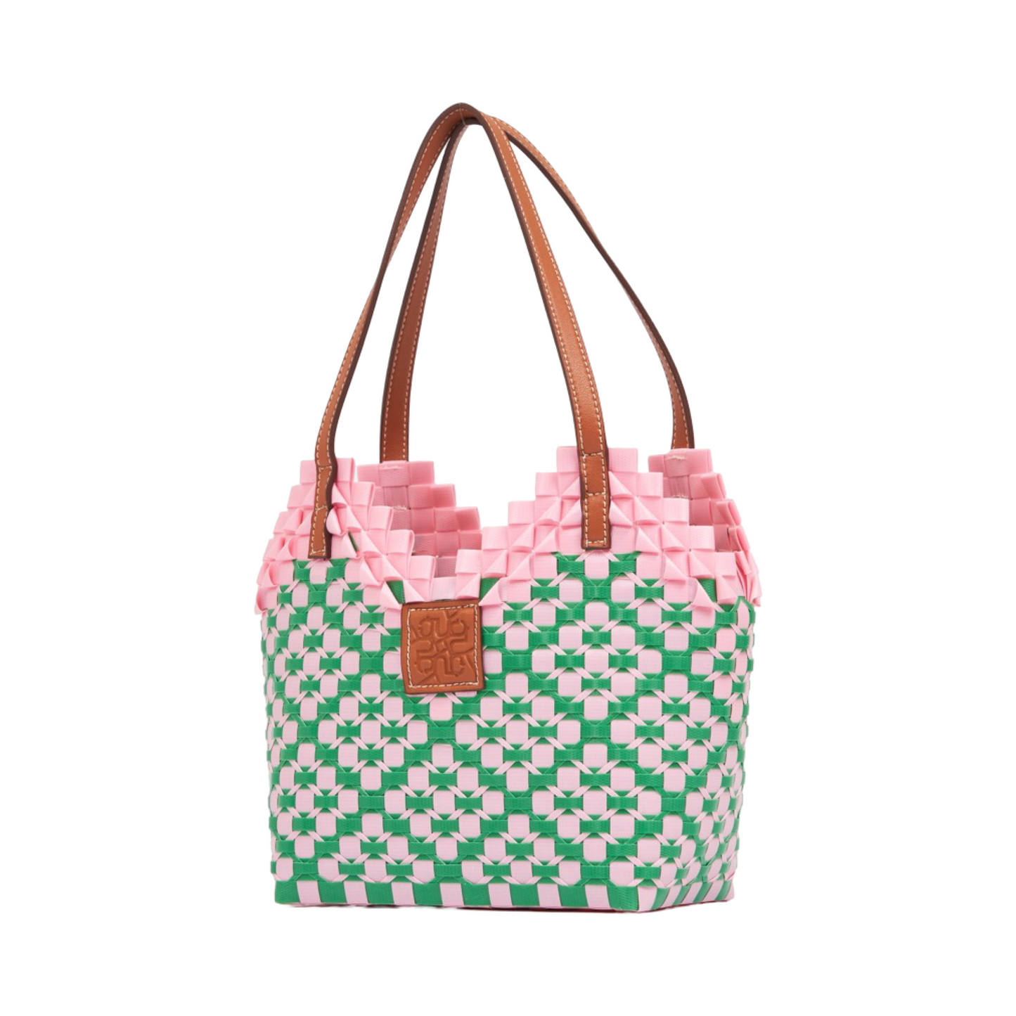 Thai Pattern Heart Basket Bag S - Pink Green