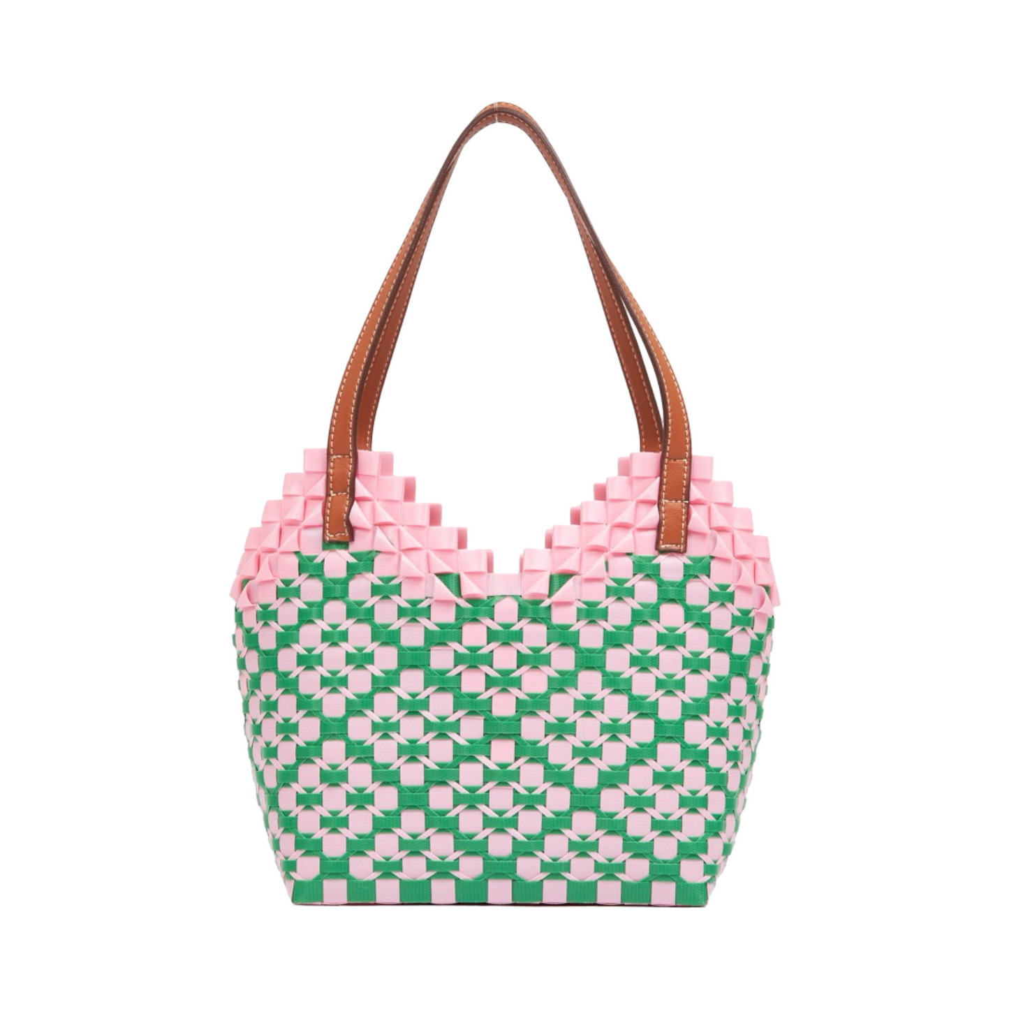 Thai Pattern Heart Basket Bag S - Pink Green