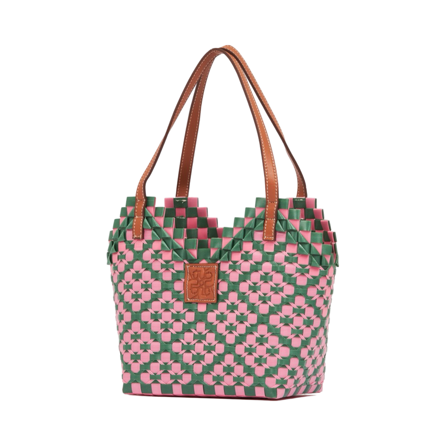 Thai Pattern Heart Basket Bag S - Pink Green