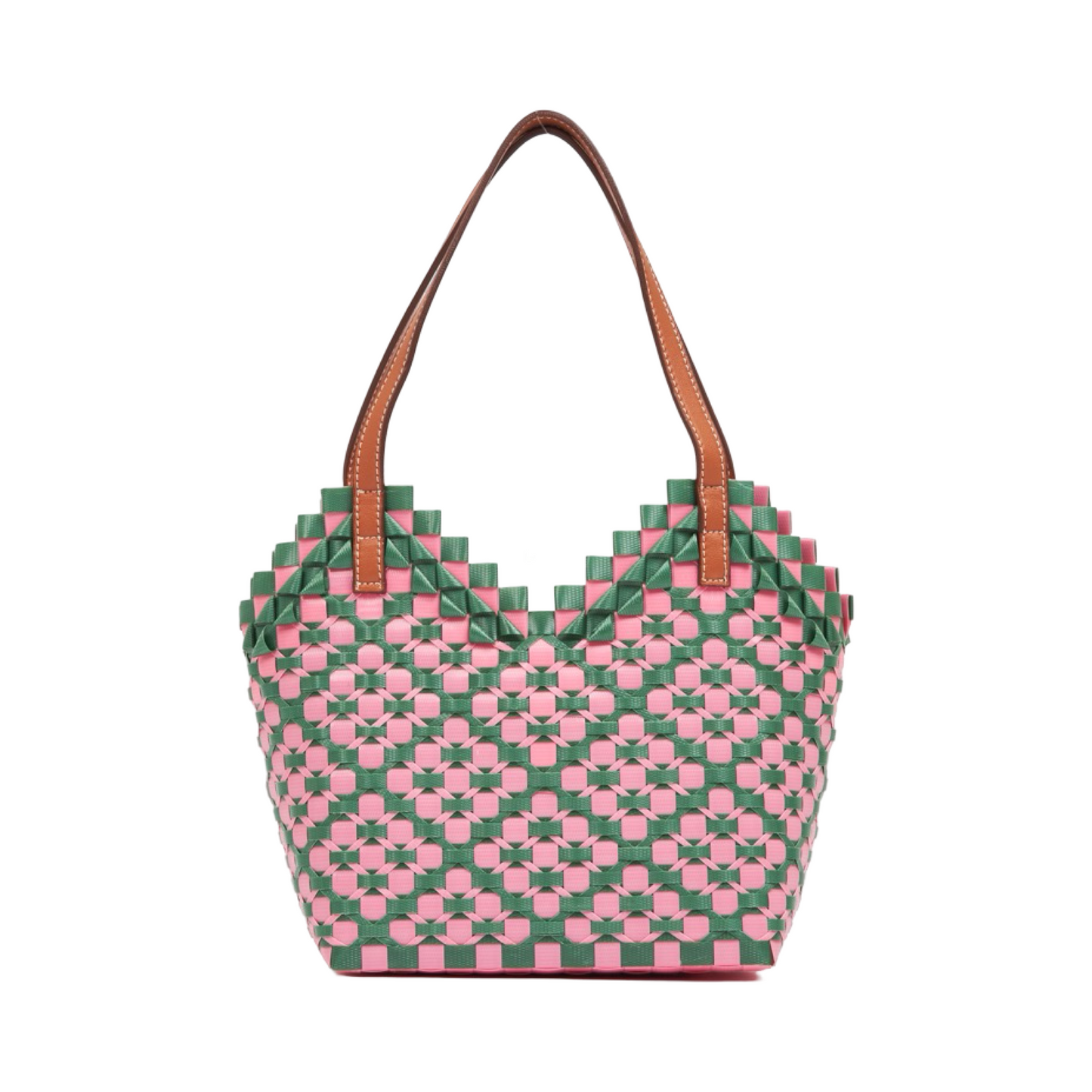 Thai Pattern Heart Basket Bag S - Pink Green