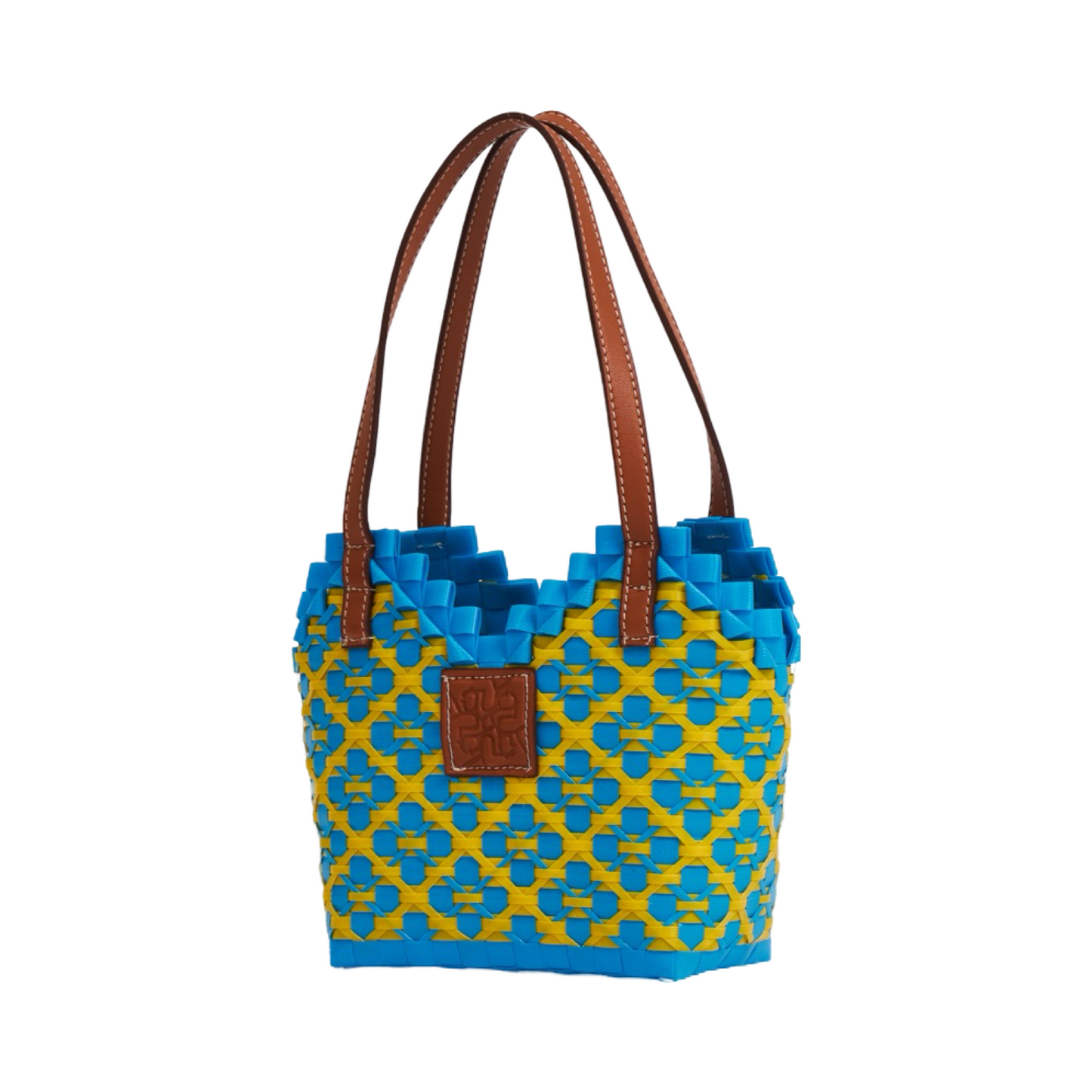 Thai Pattern Heart Basket Bag XS - Blue Yellow