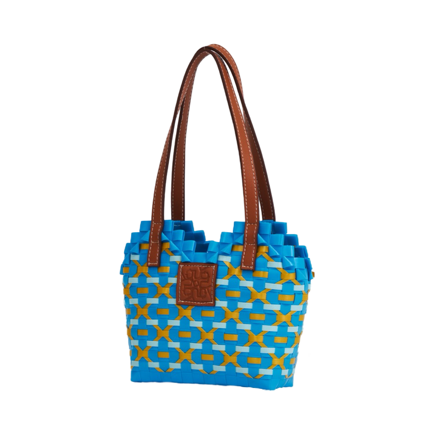 Thai Pattern Heart Basket Bag XS - Blue Yellow